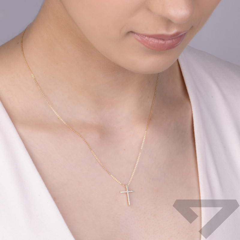 Naszyjnik złoty krzyżyk z białymi diamentami/rolo KB 104-10026 próba 585