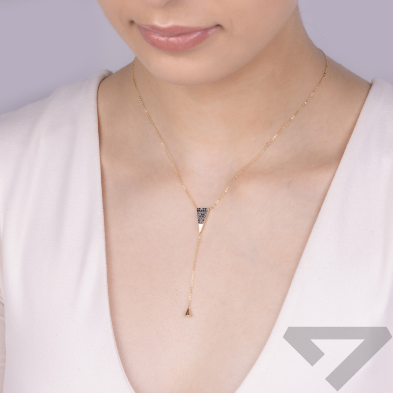 Naszyjnik złoty trójkąt z czarnymi diamentami/rolo KB 104-10018-2 BLACK próba 585