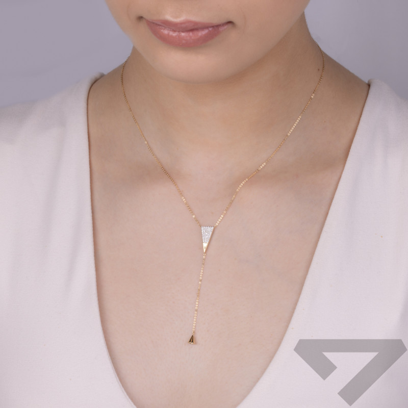 Naszyjnik złoty trójkąt z białymi diamentami/rolo KB 104-10018-2 próba 585