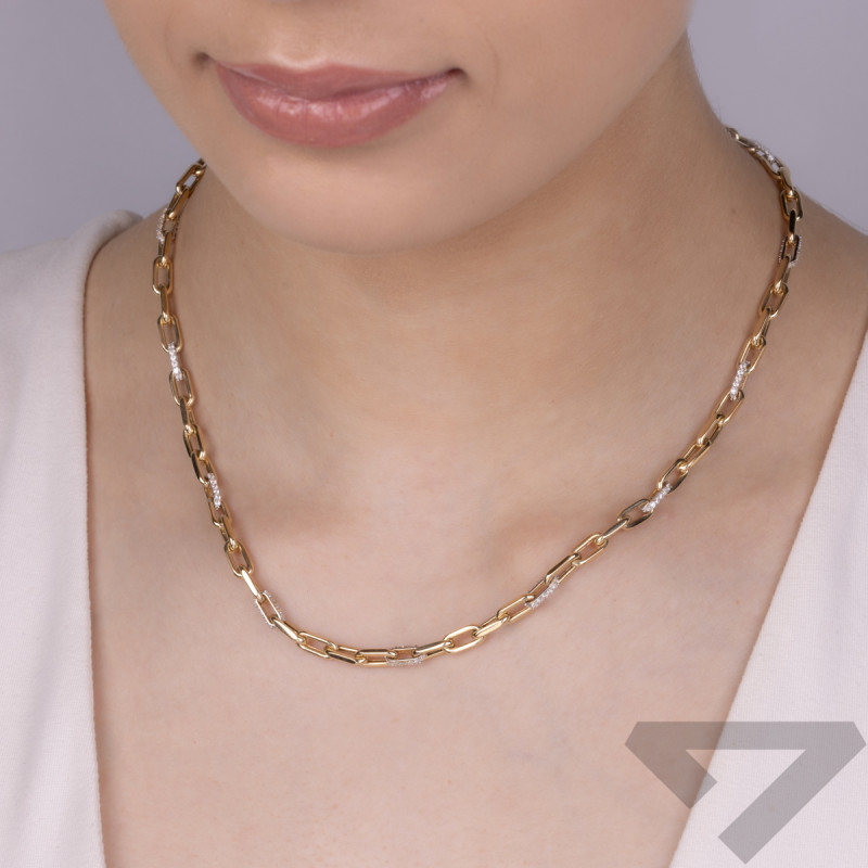 Naszyjnik złoty rolo long i cyrkonie