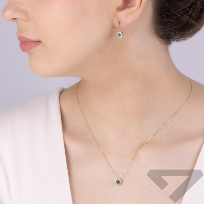 Zawieszka złota owalny szmaragd i białe diamenty AW 19501 Y-EM owal Markiza próba 585