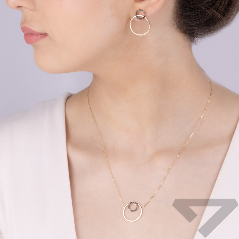 Kolczyki złote koło ramka i koło z czarnymi diamentami/sztyft KB 102-10165 BLACK próba 585