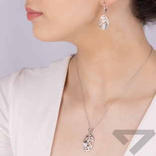 Komplet srebrny kolczyki i zawieszka ażurowy owal z cyrkoniami OL AEK-EP037 próba 925