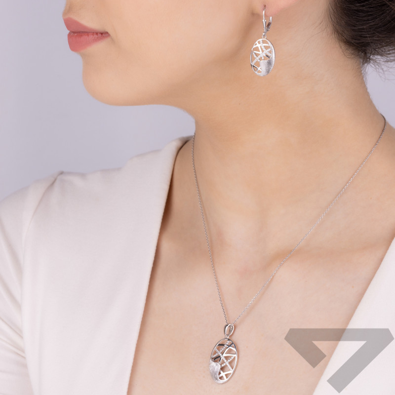 Komplet srebrny kolczyki i zawieszka ażurowy owal z cyrkoniami OL AEK-EP037 próba 925