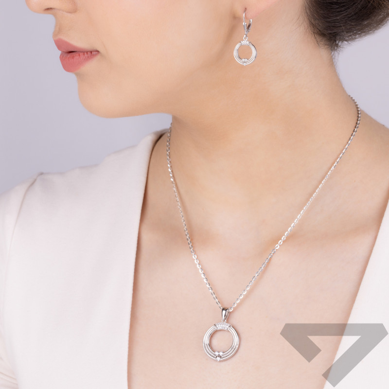 Komplet srebrny kolczyki i zawieszka koło sznur z cyrkoniami OL ZS-EP626 próba 925