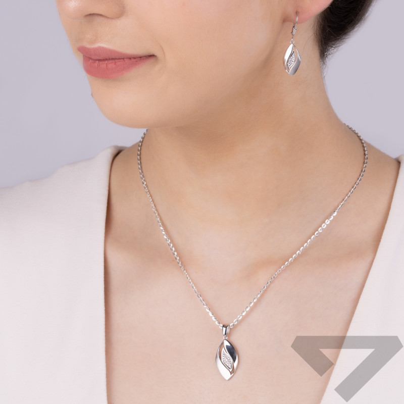 Komplet srebrny kolczyki i zawieszka łezka z cyrkoniami w środku OL ZS-EP547 próba 925
