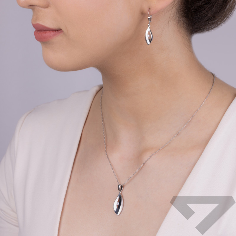 Komplet srebrny kolczyki i zawieszka łezka z białą cyrkonią OL ZS-EP553 próba 925