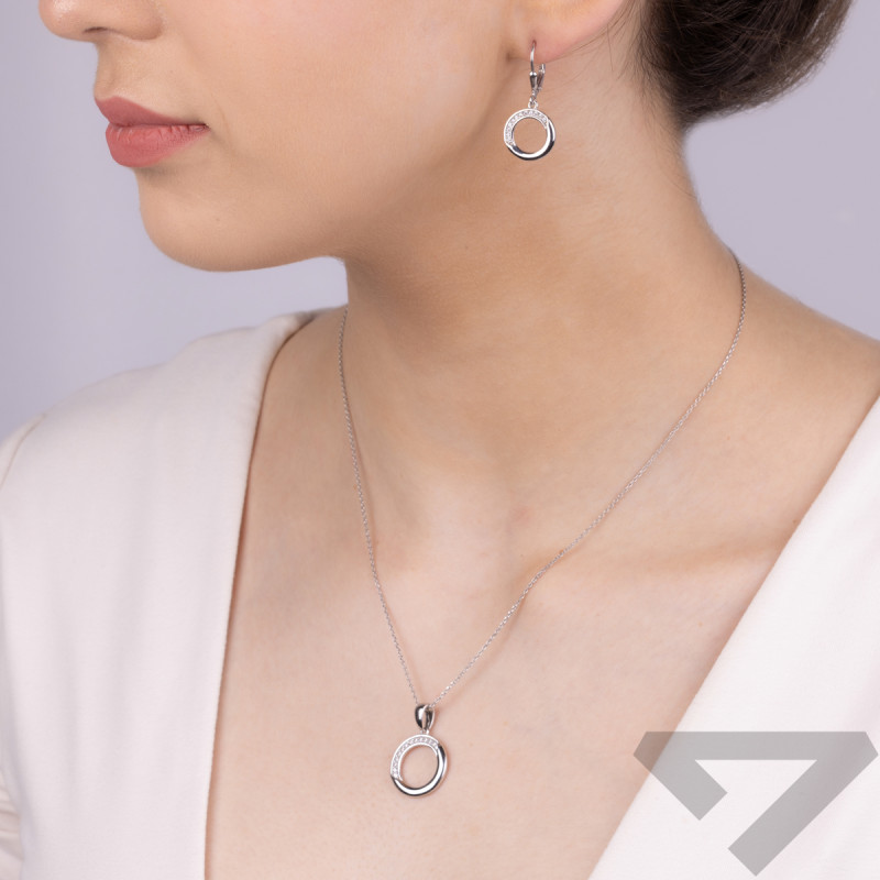 Komplet srebrny kolczyki i zawieszka koło z cyrkoniami OL AEK-EP028 próba 925