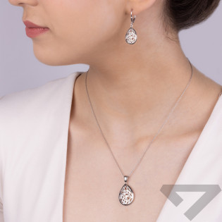 Komplet srebrny kolczyki i zawieszka ażurowe listki w kropli OL ZS-EP554 próba 925