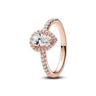Pierścionek Pandora ze lśniącym kamieniem w kształcie łezki w obwódce 182835C01