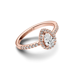 Pierścionek Pandora ze lśniącym kamieniem w kształcie łezki w obwódce 182835C01