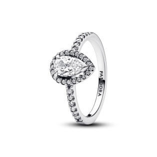 Pierścionek Pandora ze lśniącym kamieniem w kształcie łezki w obwódce192835C01 próba 925