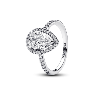 Pierścionek Pandora ze lśniącym kamieniem w kształcie łezki w obwódce 193012C01 próba 925