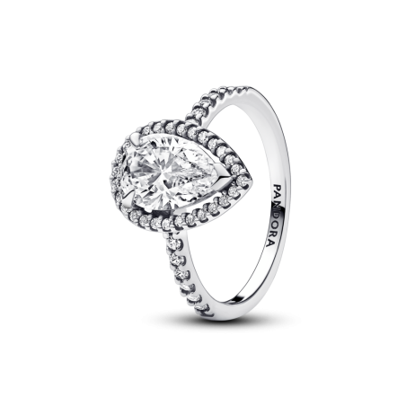 Pierścionek Pandora ze lśniącym kamieniem w kształcie łezki w obwódce 193012C01 próba 925