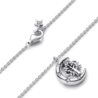 Naszyjnik z zawieszką Pandora w kształcie księżyca i obracającego się drzewa życia 392992C01 próba 925