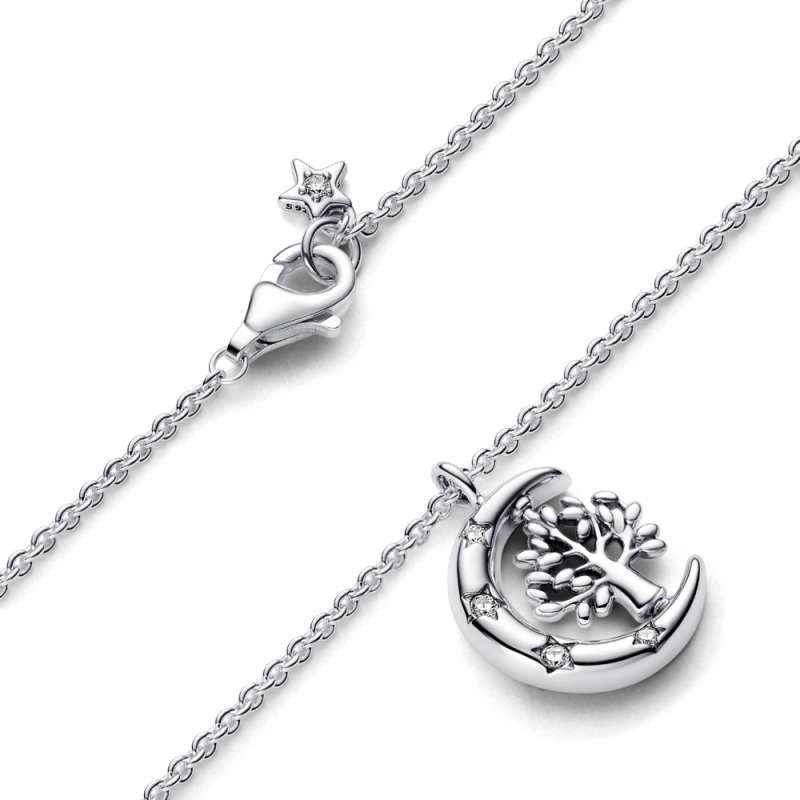 Naszyjnik z zawieszką Pandora w kształcie księżyca i obracającego się drzewa życia 392992C01 próba 925