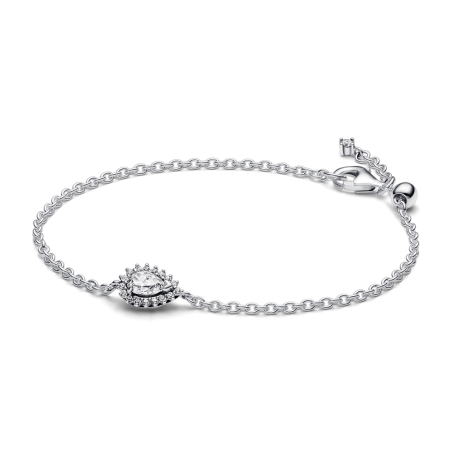 Bransoletka na łańcuszku ze lśniącym kamieniem w kształcie łezki w obwódce 593001C01 próba 925