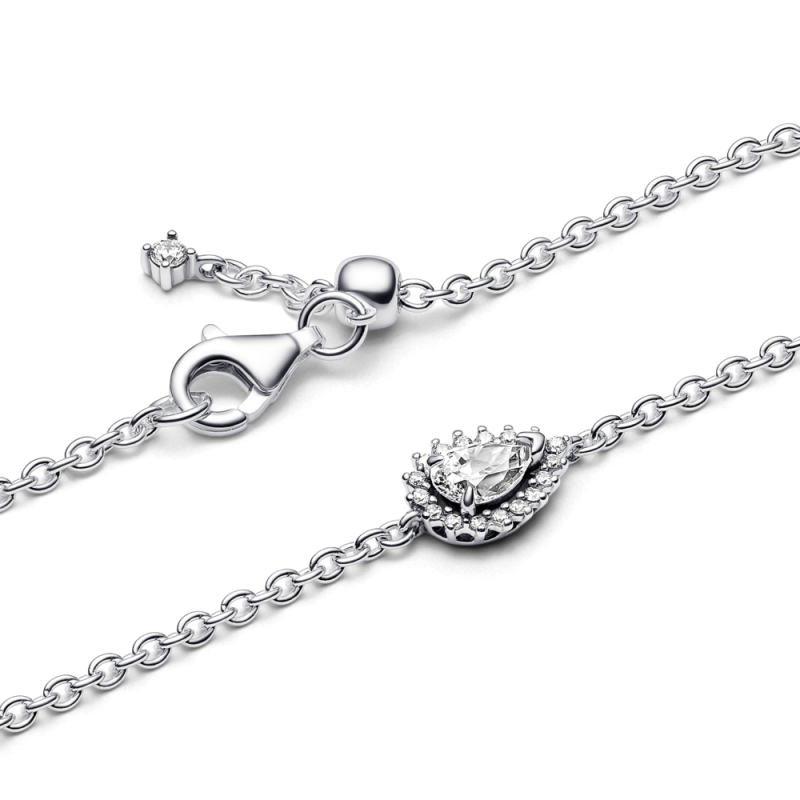 Bransoletka na łańcuszku ze lśniącym kamieniem w kształcie łezki w obwódce 593001C01 próba 925