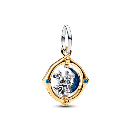 Srebrno-złoty charms-zawieszka Disney Myszka Miki i Myszka Minnie z obrotowym księżycemE 762955C01