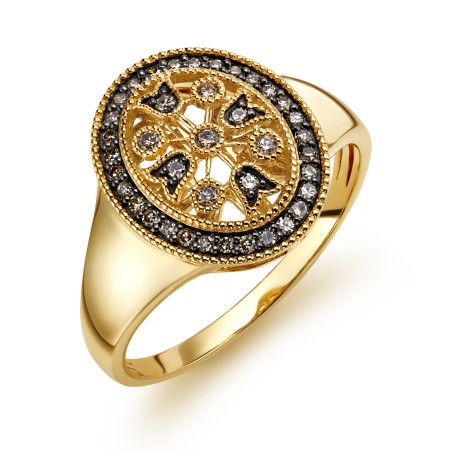 Pierścionek złoty owal z szampańskimi diamentami LC AE1188-AR4552 CH owal próba 585