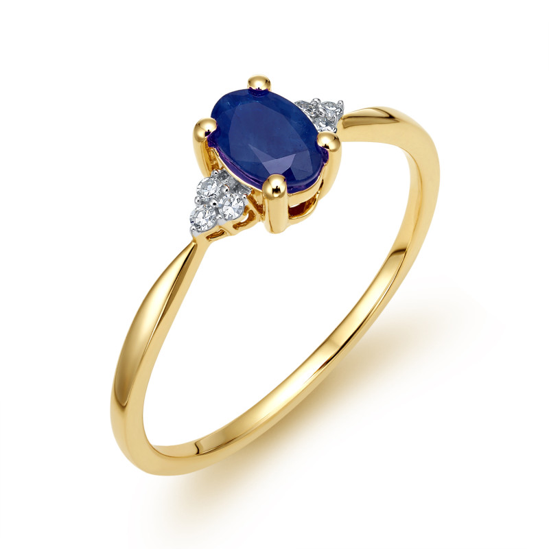 Złoty Pierścionek z Szafirem i Diamentami pr. 585 - JubilerSezam.pl
