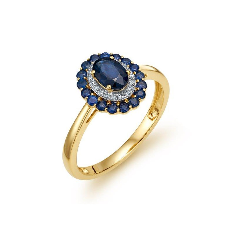 Pierścionek Zaręczynowy z Szafirami i Diamentami pr. 585 - JubilerSezam.pl