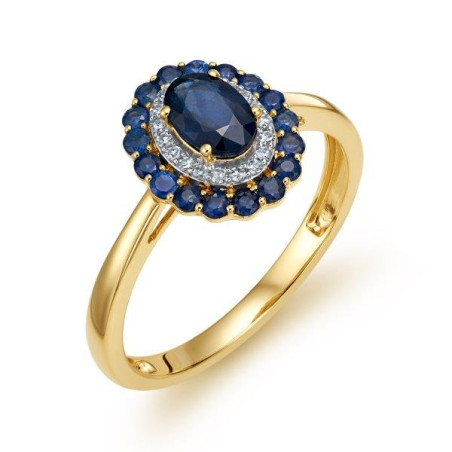 Pierścionek Zaręczynowy z Szafirami i Diamentami pr. 585 - JubilerSezam.pl