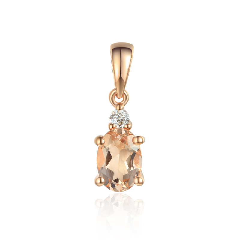 Zawieszka z różowego złota z morganitem i diamentem AW 37303 R-MO owal próba 585