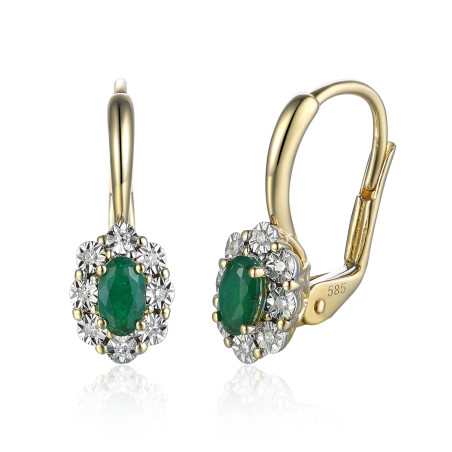 Kolczyki złote ze szmaragdem i diamentami/big.zam. AW 53509 YW-EM owal Markiza Magic próba 585