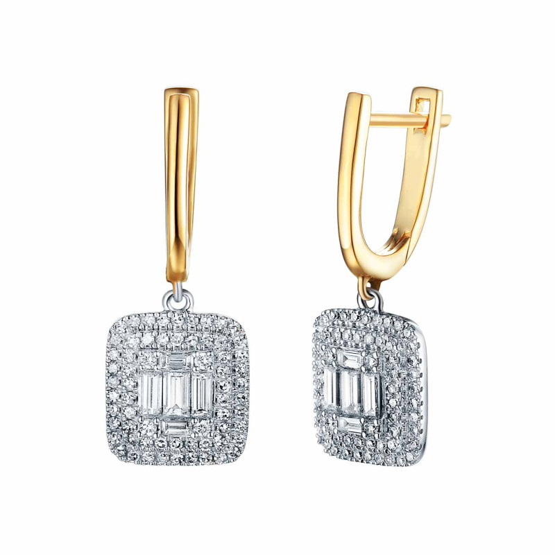 Kolczyki złote kwadrat z białymi diamentami/ang.zap. AW 59279 YW próba 585