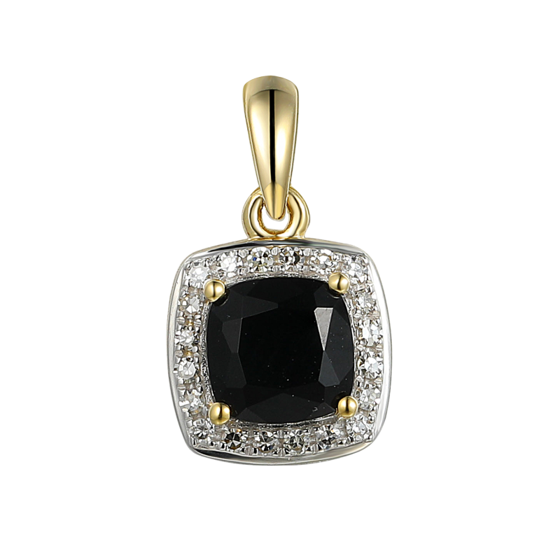 Zawieszka złota agat czarny z białymi diamentami AW 62906 Y-AGA kwadrat próba 585