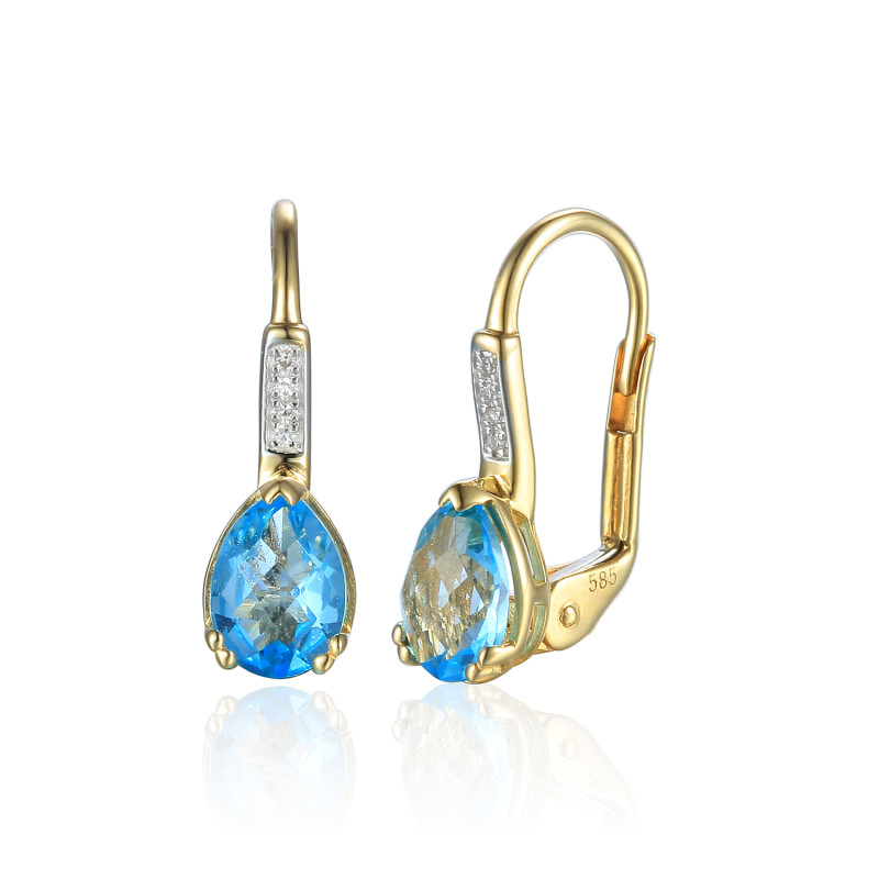 Kolczyki złote kropla z topazem i diamentami/big.zam. AW 82452 Y TO kropla bis próba 585