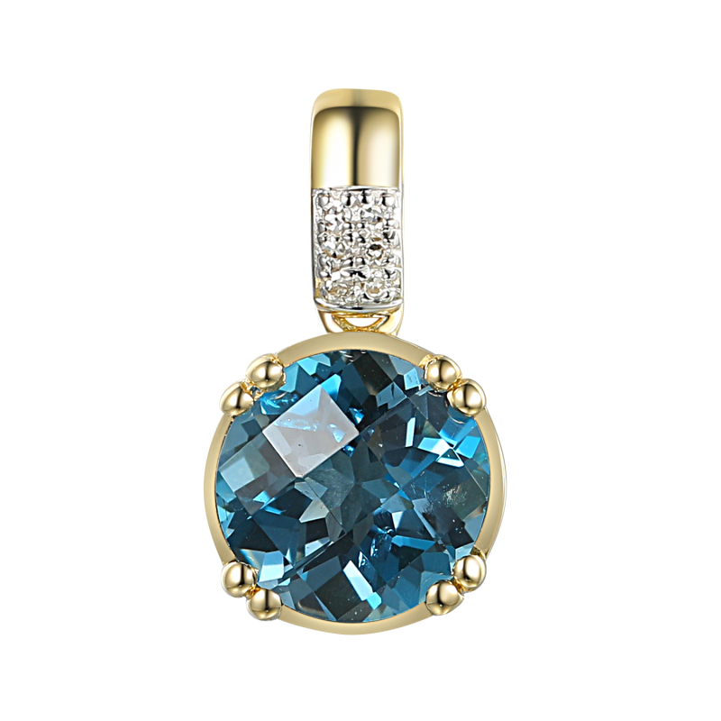 Zawieszka złota z okrągłym topazem i diamentami AW 82457 Y-TO okragły 4ł x2 próba 585
