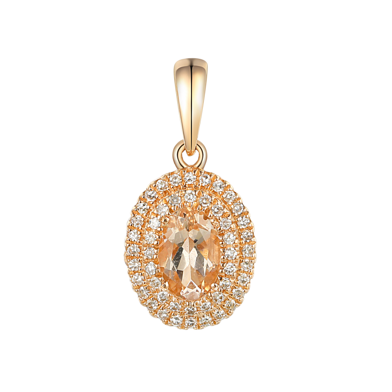 Zawieszka z różowego złota z morganitem i diamentami AW 87497 R-MO owal Markiza 2r próba 585