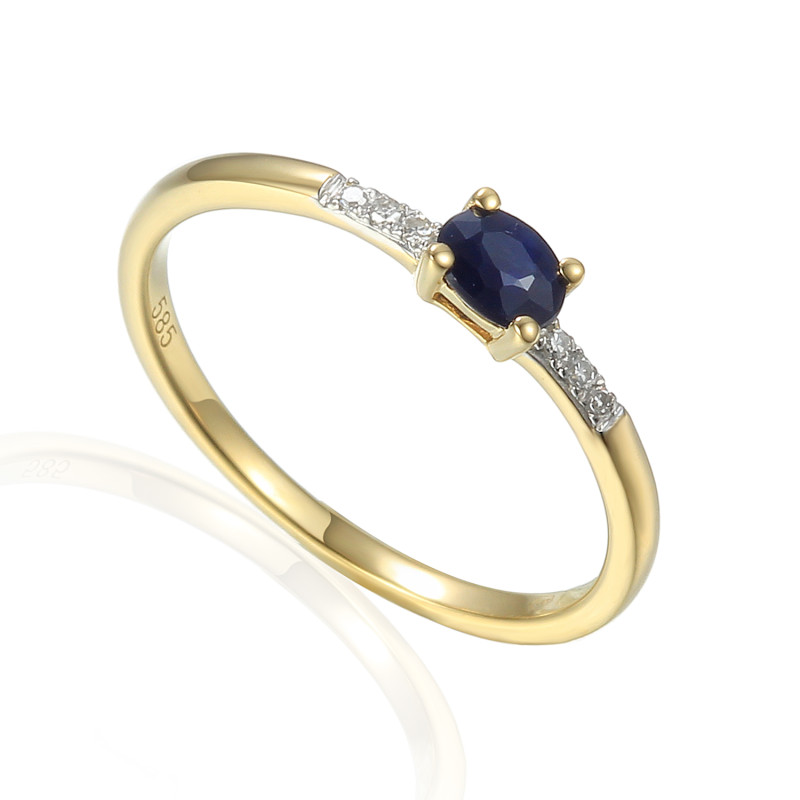 Pierścionek złoty owalny szafir i rząd diamentów AW 82446 Y SA owal 4ł bis próba 585