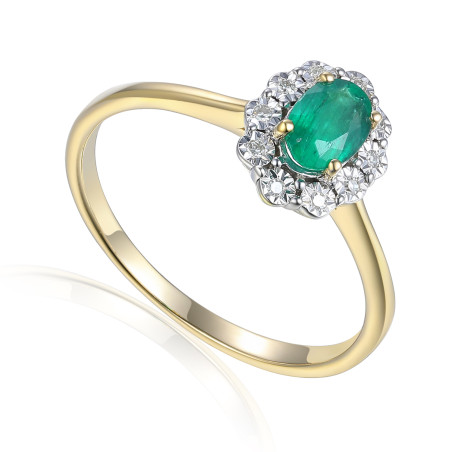 Pierścionek szmaragd 0,43ct+bryl 0,03ct AW 53509 YW-EM owal Markiza Magic próba 585