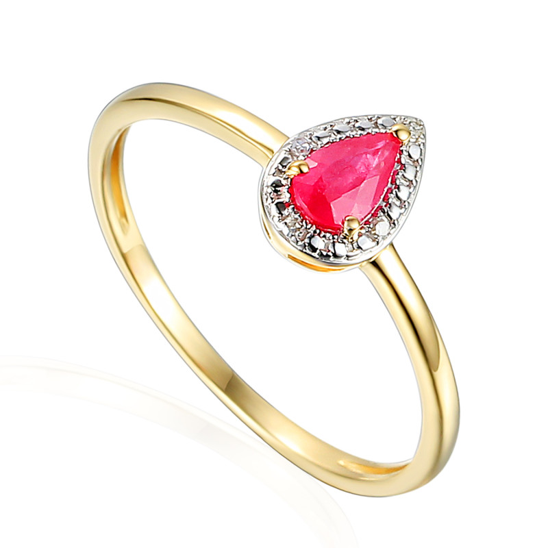 Pierścionek złoty kropla z rubinem i diamentami AW 69348 Y-RU kropla Markiza próba 585
