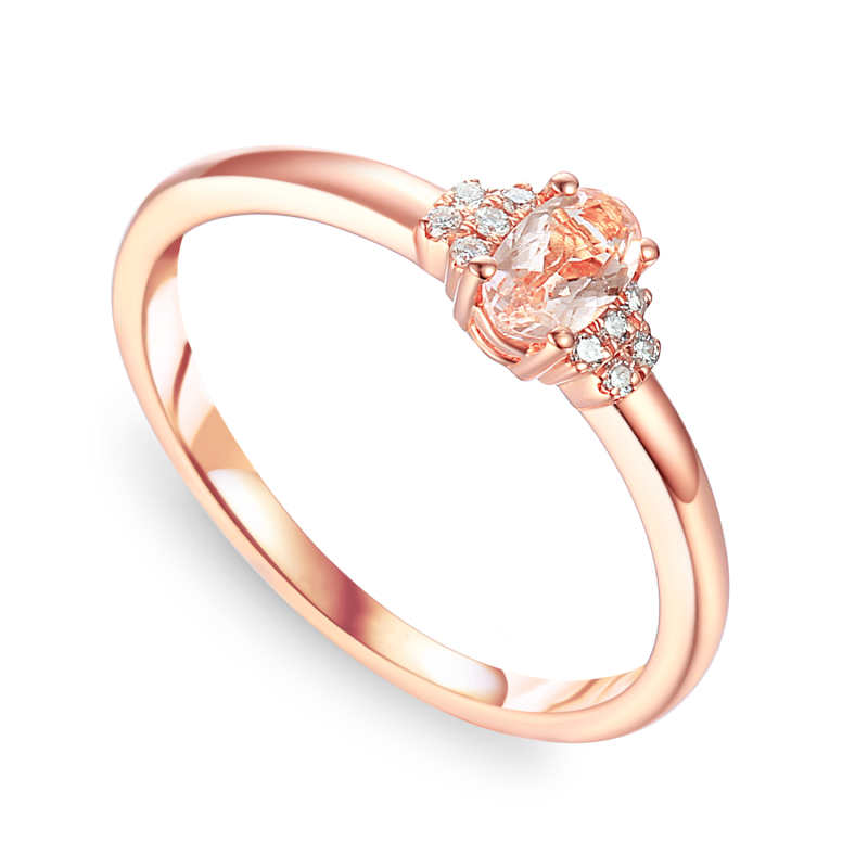 Pierścionek z różowego złota z morganitem i diamentami AW 30617 R-MO owal próba 585
