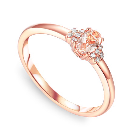 Pierścionek z różowego złota z morganitem i diamentami AW 30617 R-MO owal próba 585