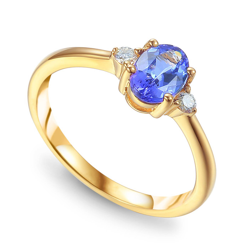 Złoty Pierścionek z Tanzanitem i Diamentami pr. 585 - JubilerSezam.pl