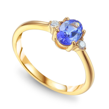 Pierścionek złoty z tanzanitem i diamentami AW 37303 YW-TA owal próba 585