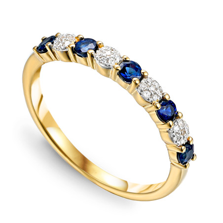 Złoty Pierścionek z Szafirami i Diamentami pr. 585 - JubilerSezam.pl
