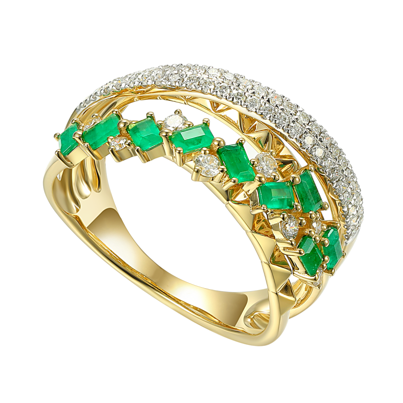 Pierścionek zaręczynowy ze szmaragdami i białymi diamentami AW 86489 Y-EM próba 585