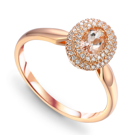 Pierścionek z różowego złota z morganitem i diamentami AW 87497 R-MO owal Markiza 2r próba 585