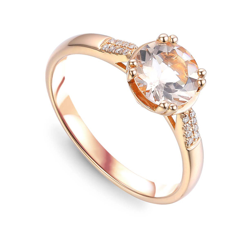 Pierścionek z różowego złota z morganitem i diamentami AW 82457 P-MO okrągły 4ł x2 próba 585