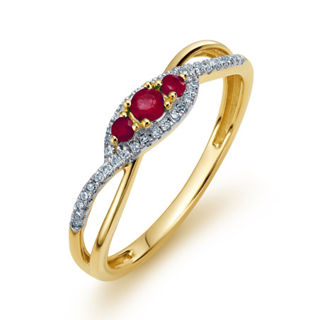 Pierścionek złoty rubiny otoczone białymi diamentami LC CR7082 Y-RB bis twist próba 585