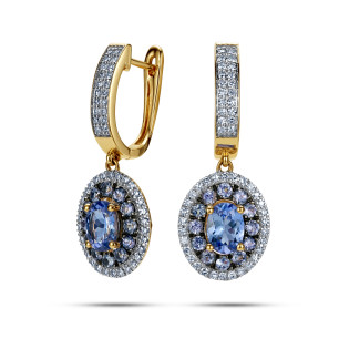 Kolczyki tanzanit 2,58ct+bryl.0,64ct/ang. LC RE14708 TNZ owal bis próba 585