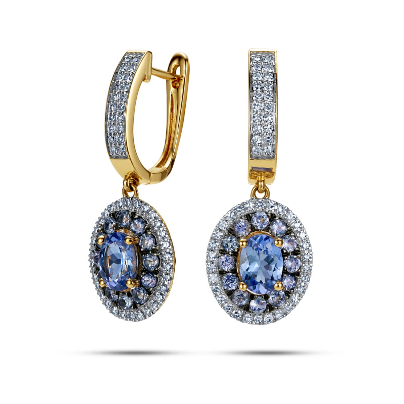 Kolczyki tanzanit 2,58ct+bryl.0,64ct/ang. LC RE14708 TNZ owal bis próba 585