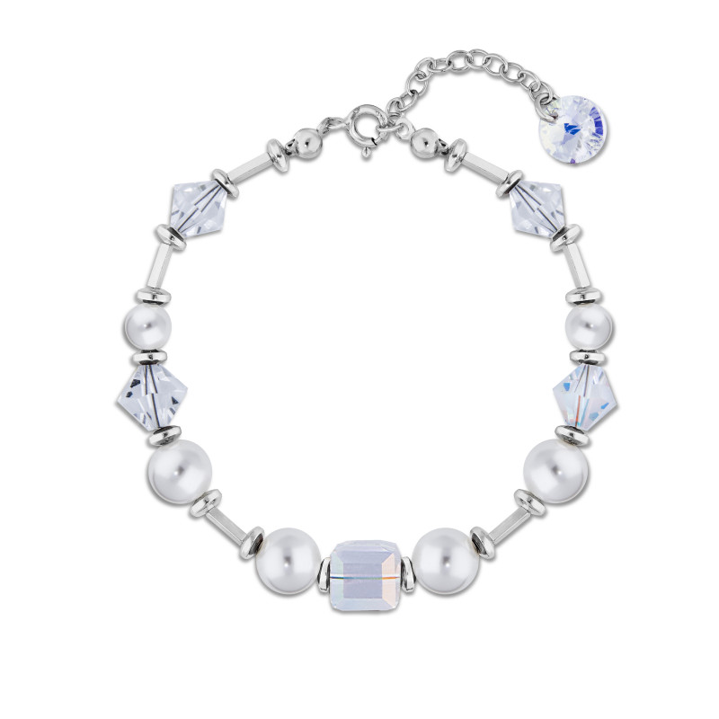 Srebrna Bransoletka Spark Hibiscus z Kryształami i Perłami - JubilerSezam.pl
