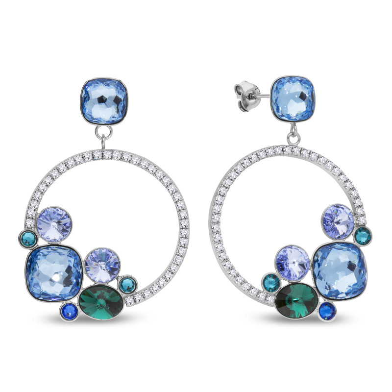 Kolczyki srebrne SPARK koło z cyrkoniami i niebieskimi kryształami CQ KCD4483MIX1AQ próba 925